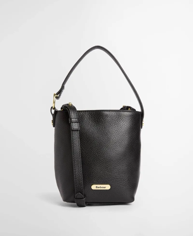 Barbour Cedar Mini Leather Bucket Bag Black-5