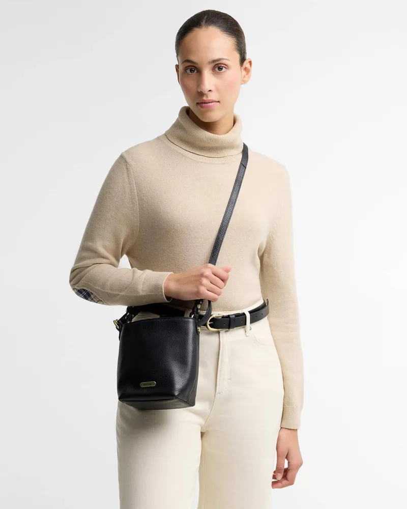 Barbour Cedar Mini Leather Bucket Bag Black-3