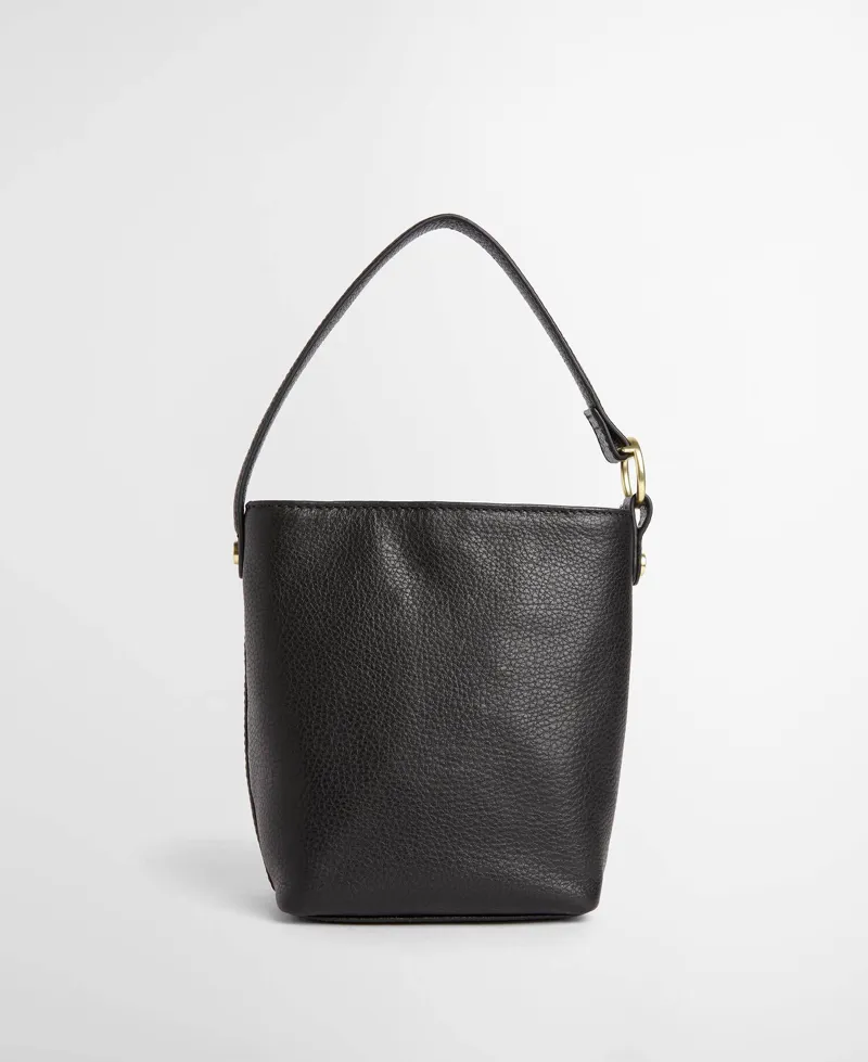 Barbour Cedar Mini Leather Bucket Bag Black-2
