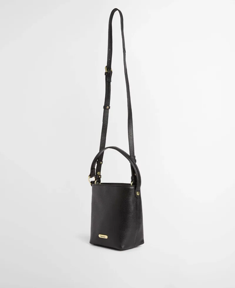 Barbour Cedar Mini Leather Bucket Bag Black