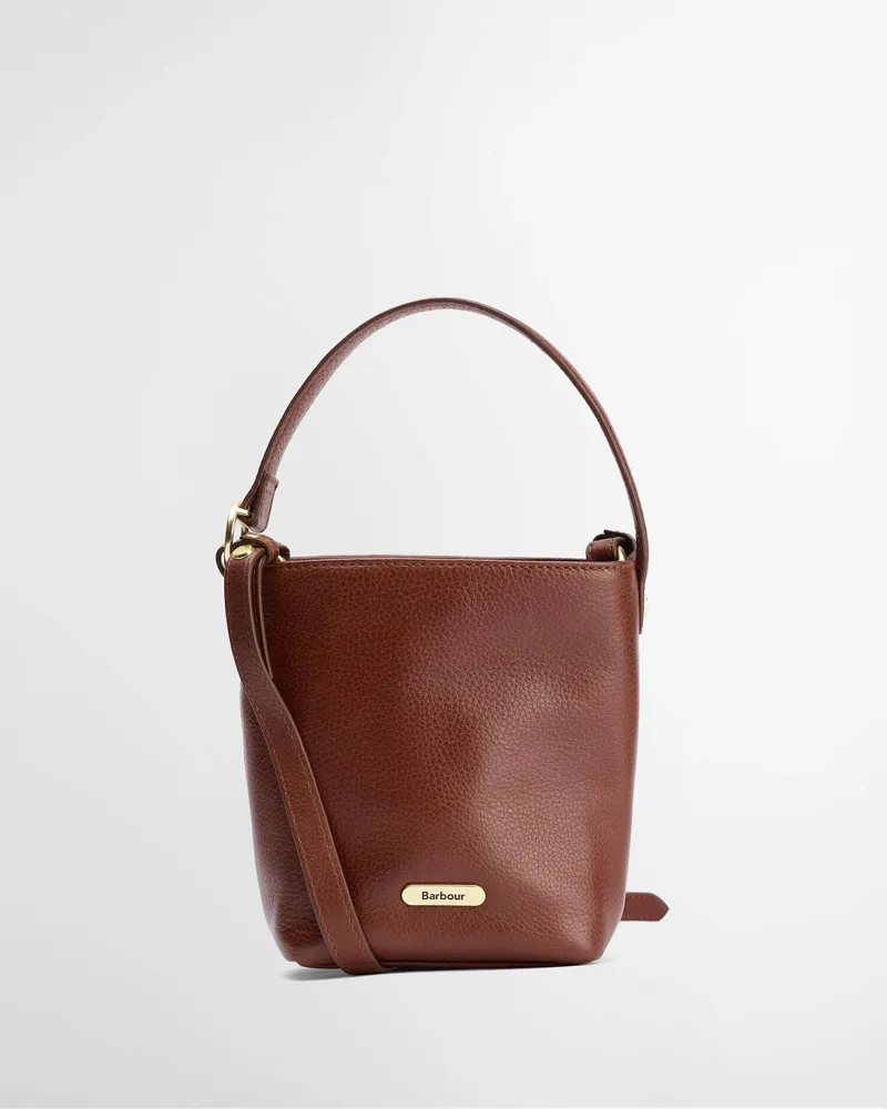 Barbour Cedar Mini Leather Bucket Bag Brown