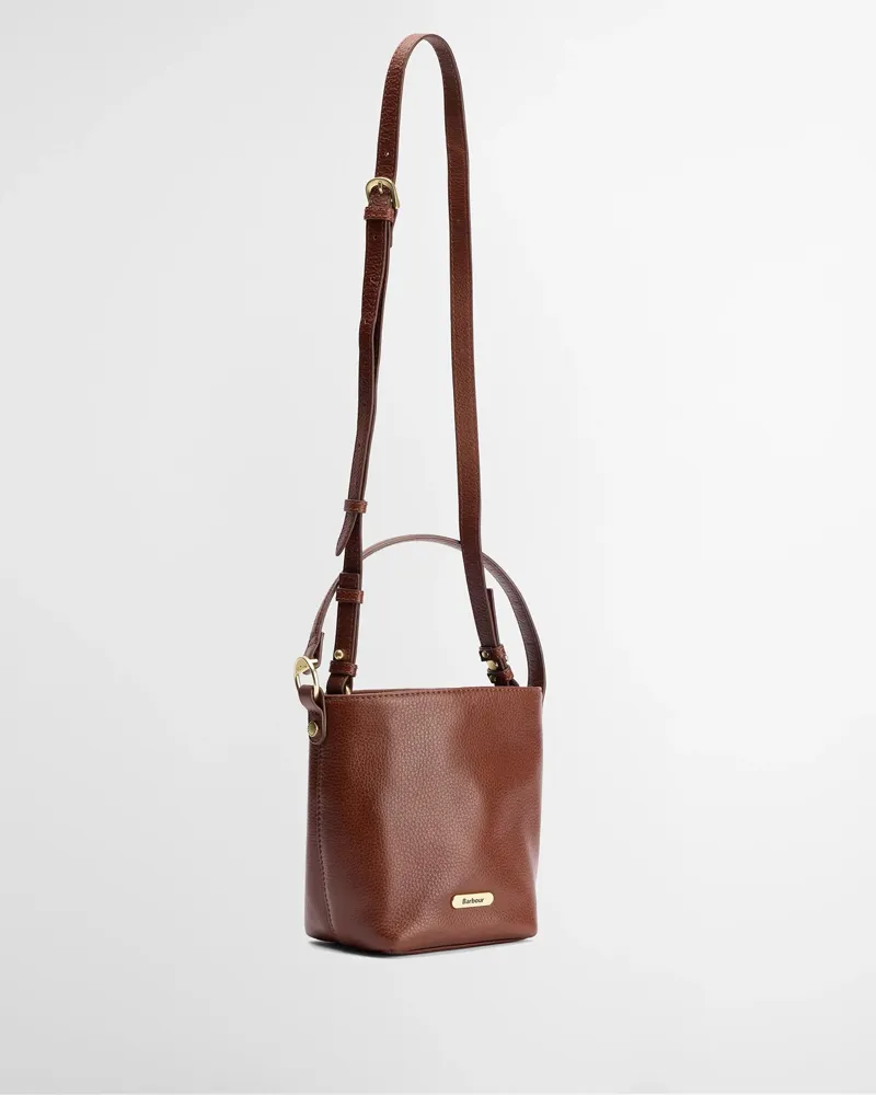 Barbour Cedar Mini Leather Bucket Bag Brown-4