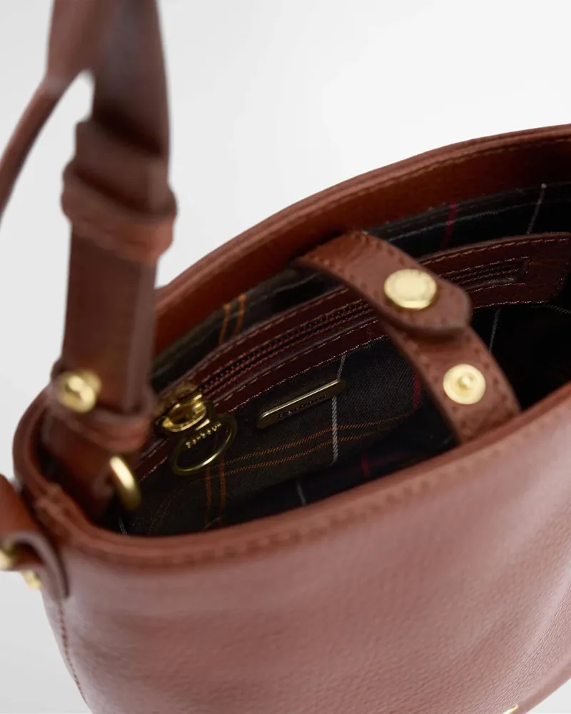Barbour Cedar Mini Leather Bucket Bag Brown-3