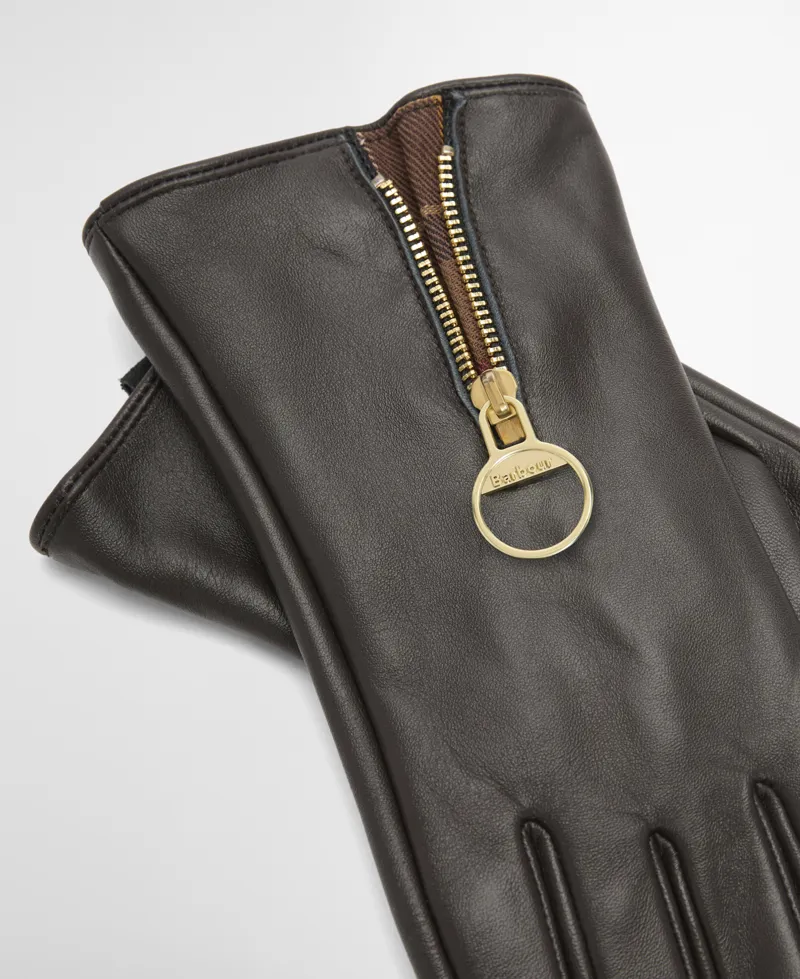 Barbour Arlene Leather Gloves Brown-1