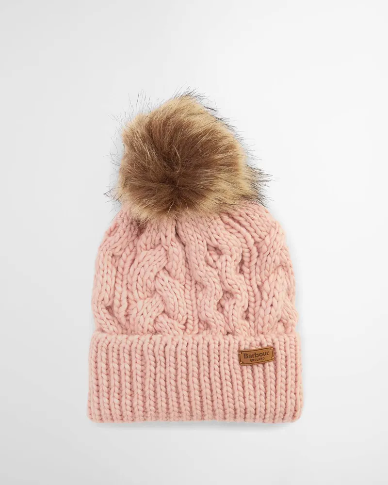 Barbour Penshaw Cable Beanie Hat Pink Blush