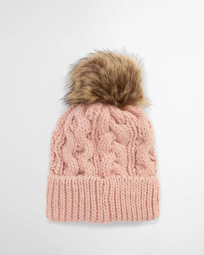 Barbour Penshaw Cable Beanie Hat Pink Blush-1