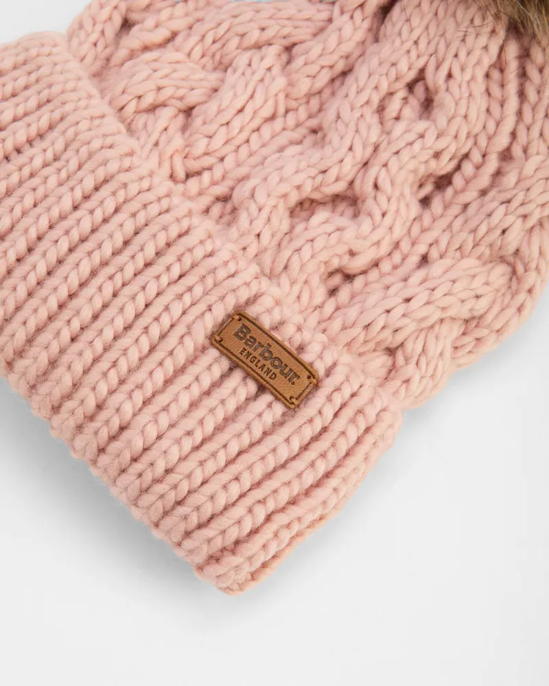 Barbour Penshaw Cable Beanie Hat Pink Blush-2