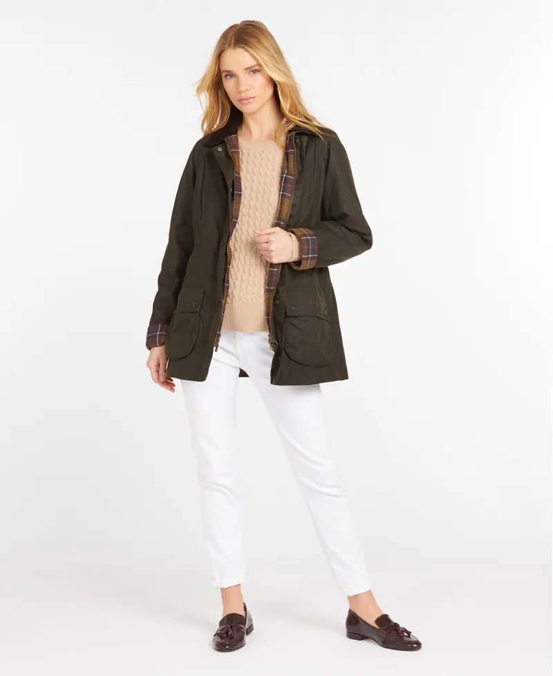 Barbour Ladies Classic Beadnell Wax Jacket Olive-1