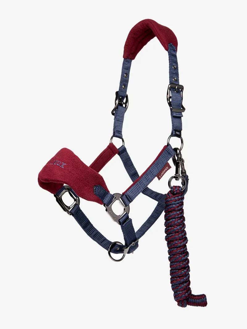 LeMieux Vogue Fleece Headcollar  and Leadrope Burgandy Navy