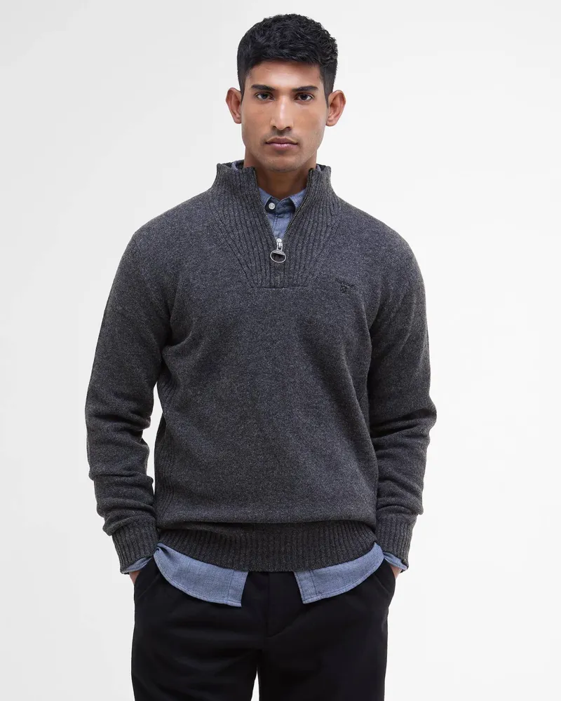 Barbour Mens Essential Lambswool Half Zip Knitted Jumper Charcoal