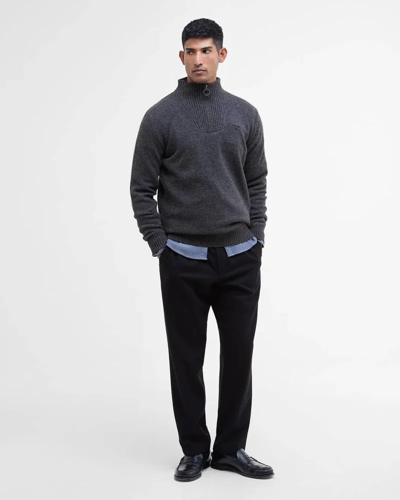Barbour Mens Essential Lambswool Half Zip Knitted Jumper Charcoal-1