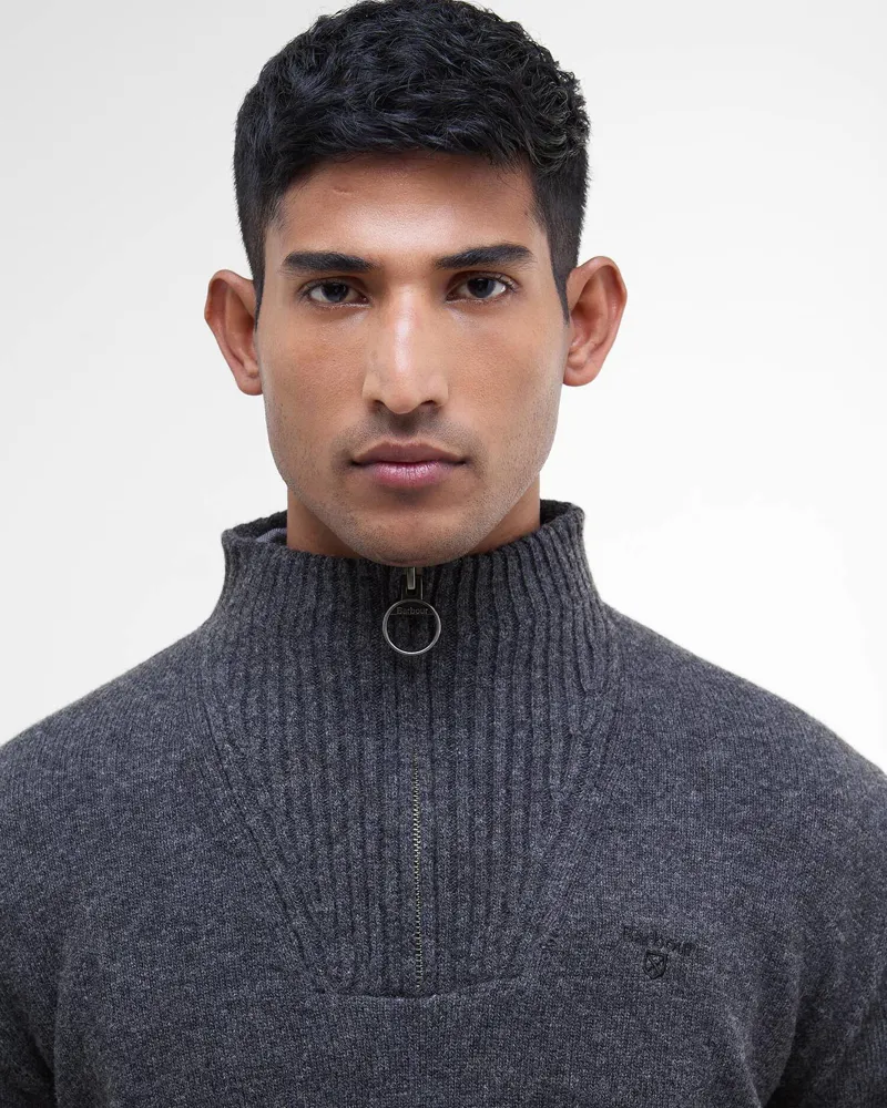Barbour Mens Essential Lambswool Half Zip Knitted Jumper Charcoal-4