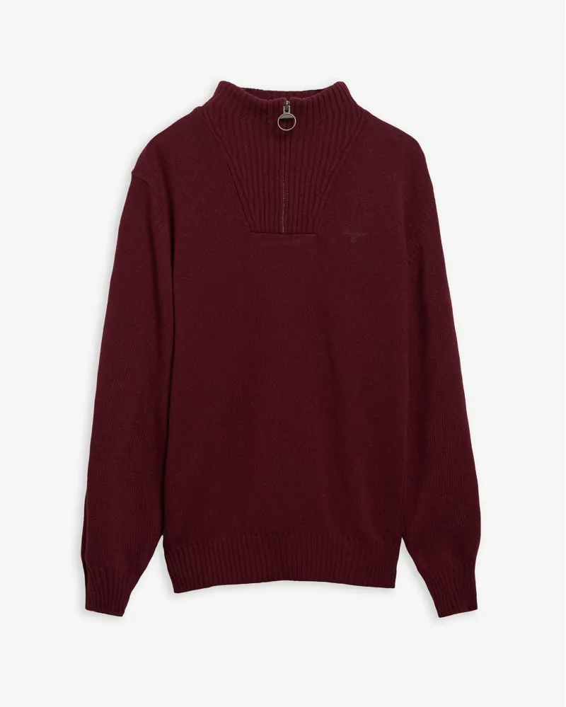 Barbour Mens Essential Lambs Wool Half Zip Knitted Jumper Ruby-2