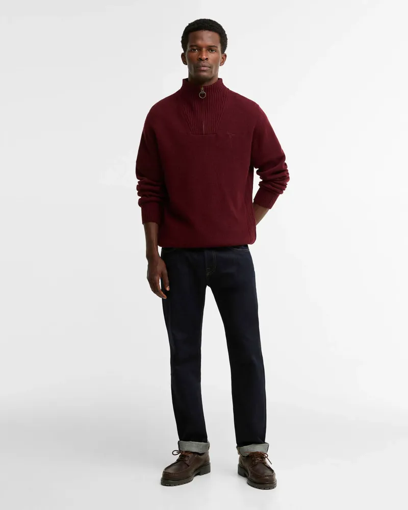 Barbour Mens Essential Lambs Wool Half Zip Knitted Jumper Ruby-3