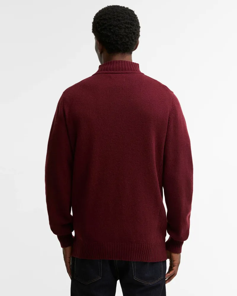 Barbour Mens Essential Lambs Wool Half Zip Knitted Jumper Ruby-4