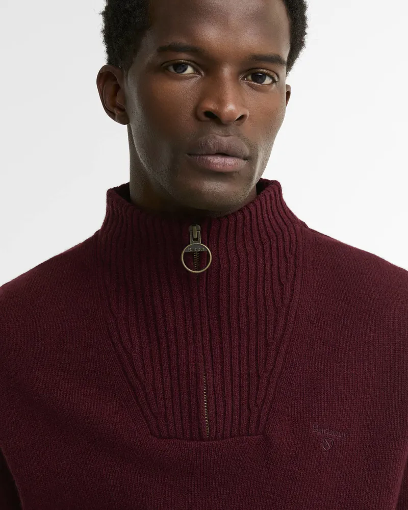 Barbour Mens Essential Lambs Wool Half Zip Knitted Jumper Ruby-6