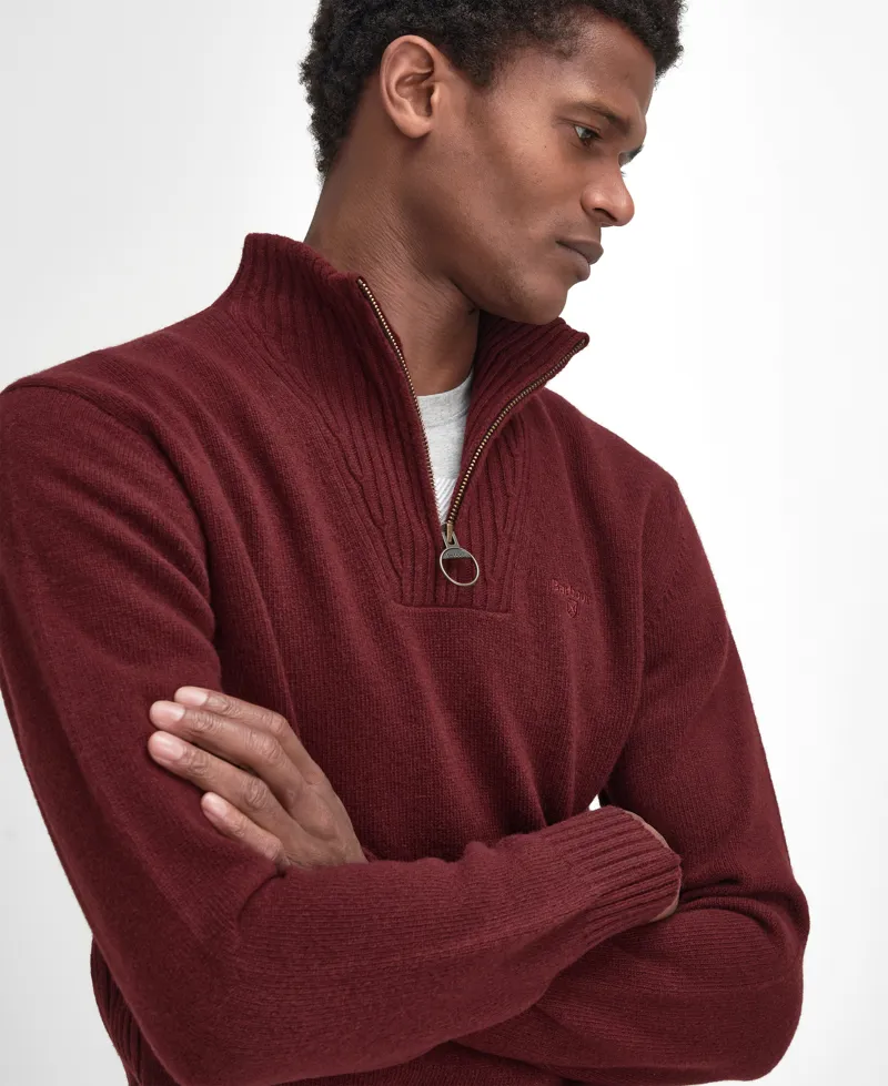 Barbour Mens Essential Lambs Wool Half Zip Knitted Jumper Ruby