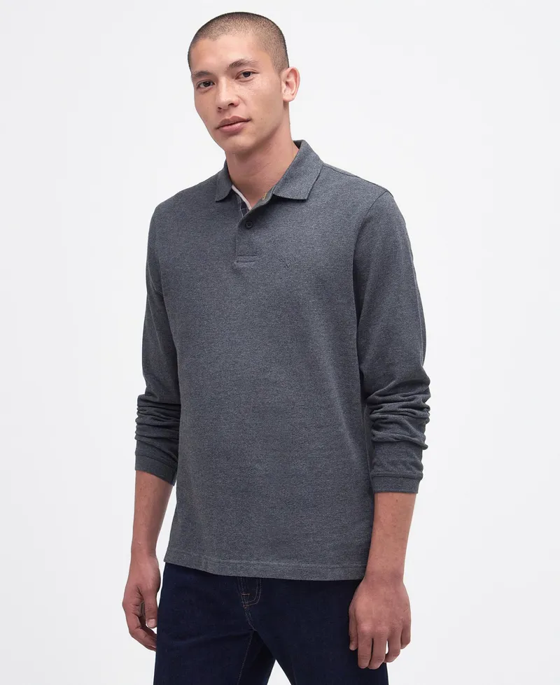 Barbour Mens Essential Tartan Pique Polo Shirt Slate Marl