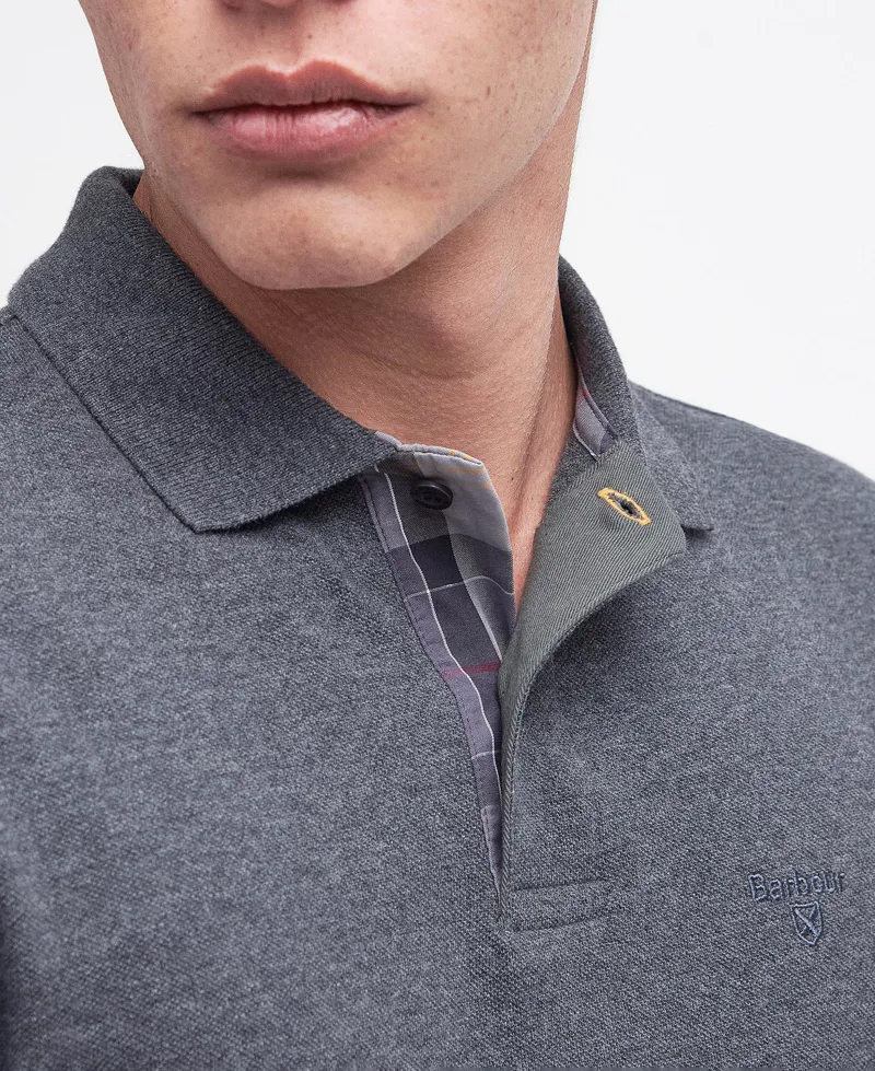 Barbour Mens Essential Tartan Pique Polo Shirt Slate Marl-4