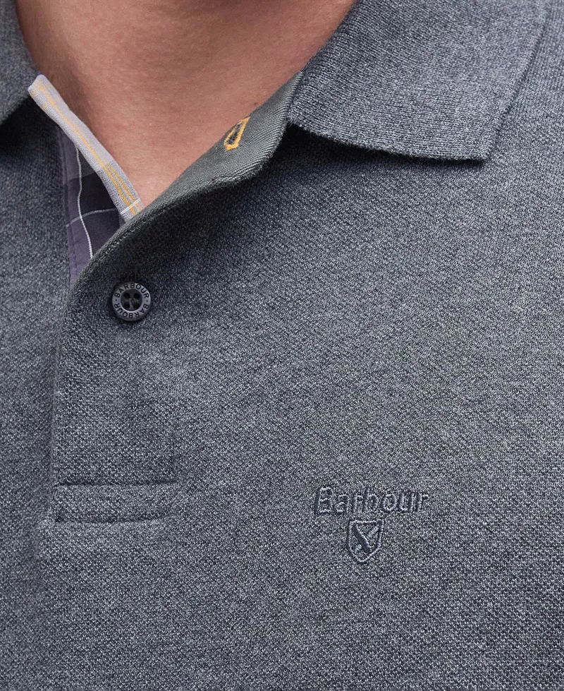Barbour Mens Essential Tartan Pique Polo Shirt Slate Marl-5