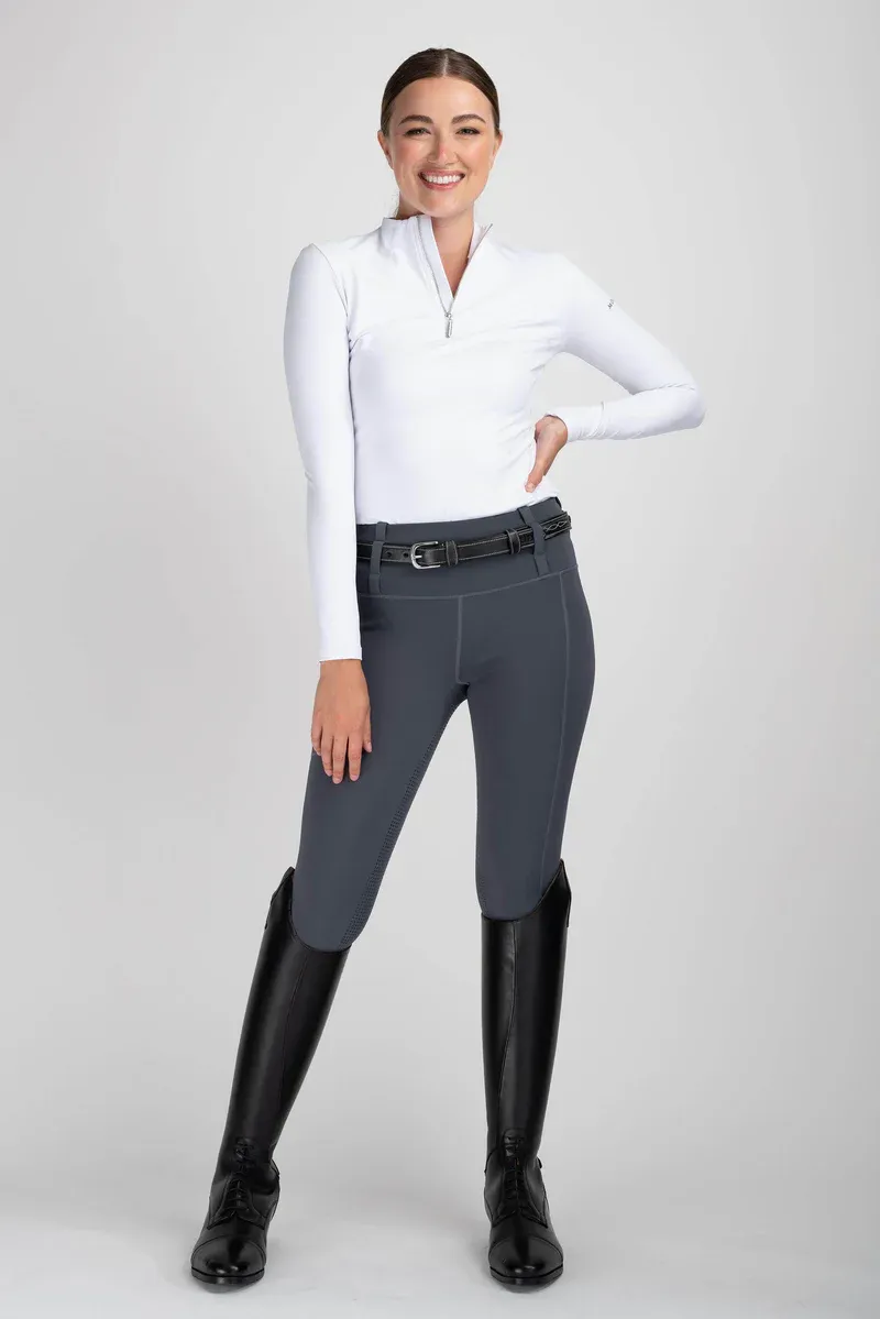 Mochara Ladies Full Seat Pull On Breeches Charcoal Grey-2