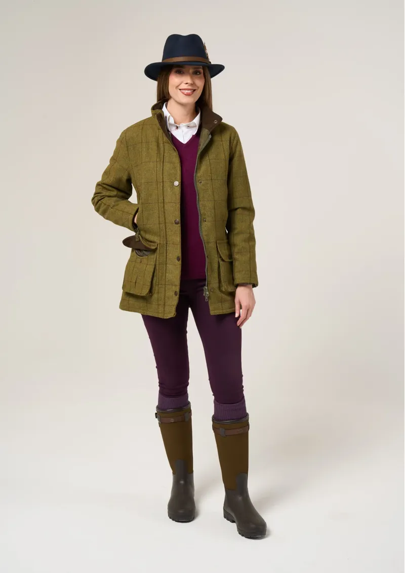 Alan Paine Ladies Rutland Tweed Waterproof Coat Lichen-1