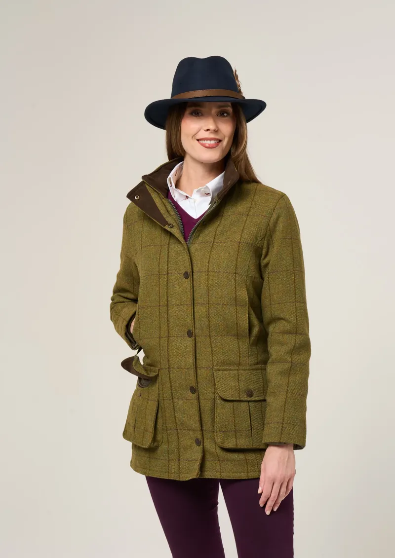 Alan Paine Ladies Rutland Tweed Waterproof Coat Lichen-3
