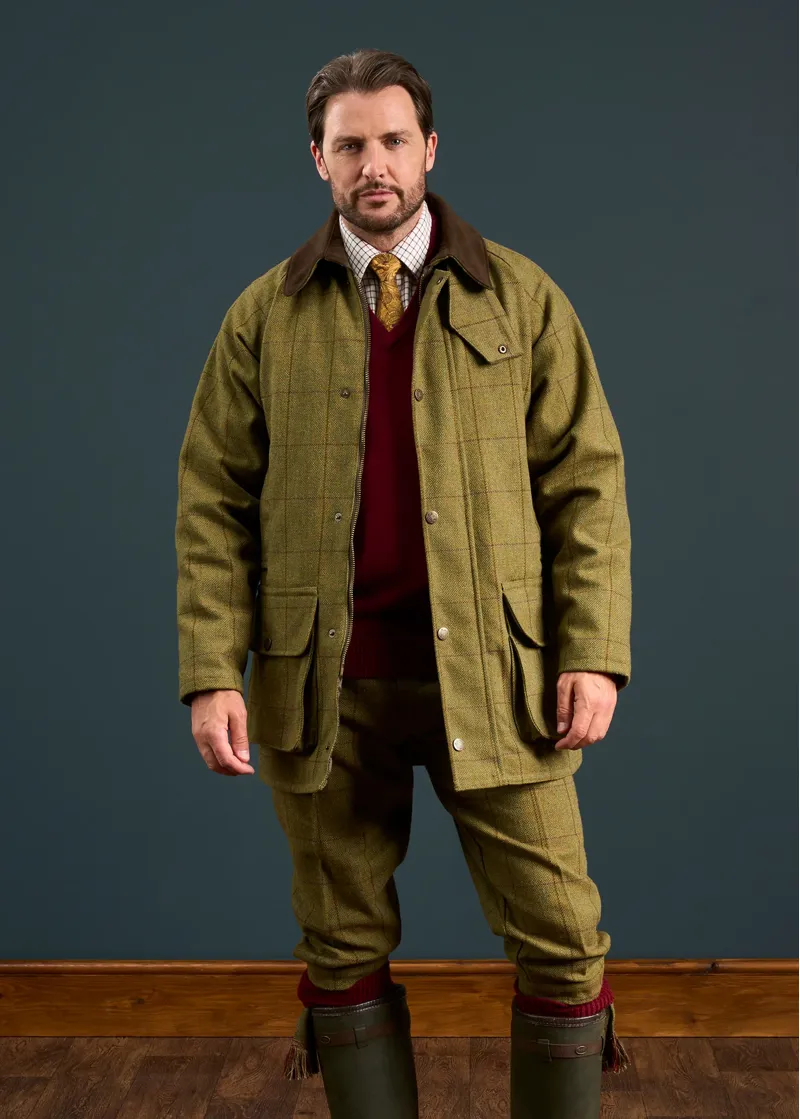 Alan Paine Mens Rutland Tweed Waterproof Shooting Coat Lichen-1