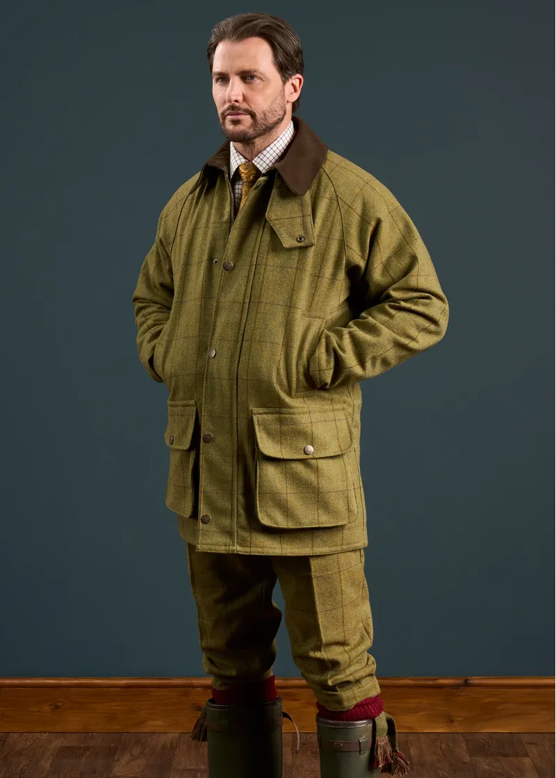 Alan Paine Mens Rutland Tweed Waterproof Shooting Coat Lichen-4