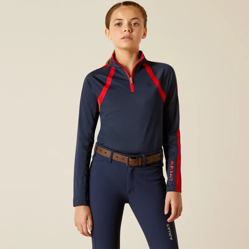 Ariat Youths Sunstopper 3.0 1/4Zip Baselayer Navy Team-1