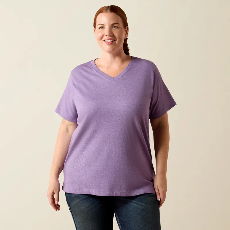 Ariat REBAR Womens Cotton Strong Standard V-Neck T-Shirt Mulled Grape Heather-2