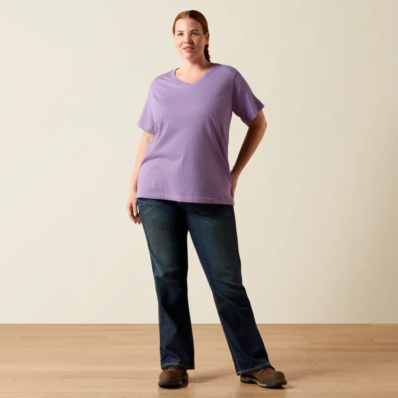 Ariat REBAR Womens Cotton Strong Standard V-Neck T-Shirt Mulled Grape Heather-3