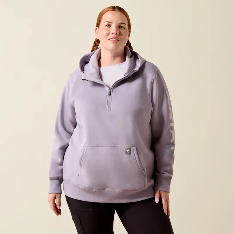 Ariat REBAR Womens Lightweight Logo 1/2 Zip Hoodie Purple Ash/Thistle