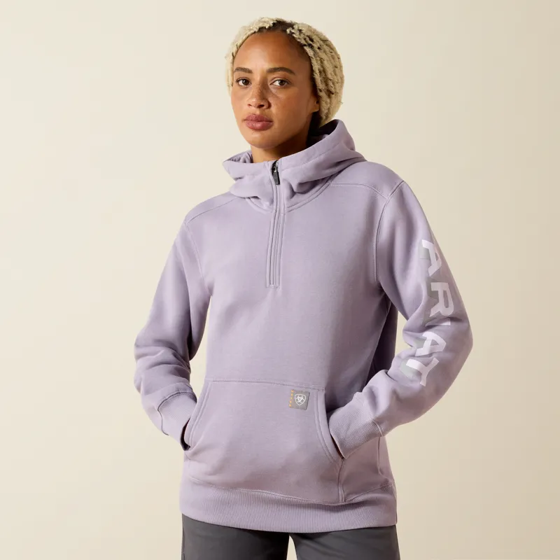 Ariat REBAR Womens Lightweight Logo 1/2 Zip Hoodie Purple Ash/Thistle-6