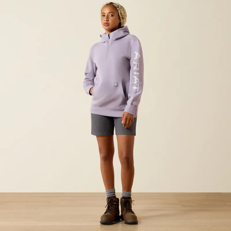 Ariat REBAR Womens Lightweight Logo 1/2 Zip Hoodie Purple Ash/Thistle-3