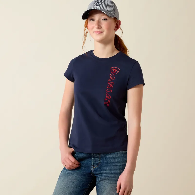 Ariat Youths Vertical Logo T-Shirt Navy/Red