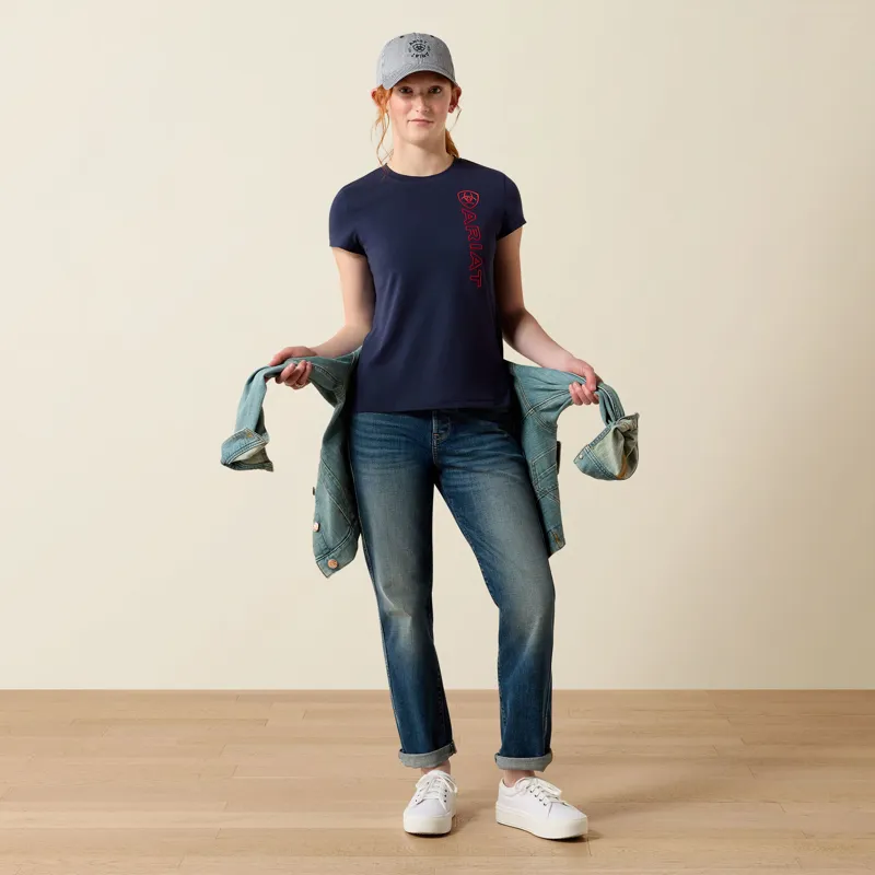 Ariat Youths Vertical Logo T-Shirt Navy/Red-1