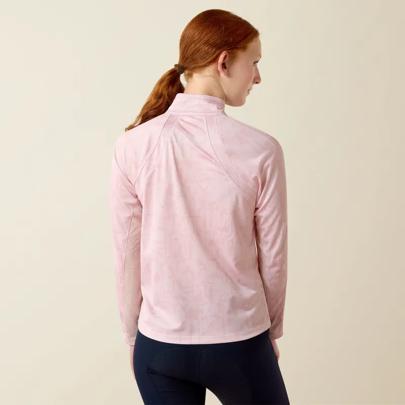 Ariat Youths Sunstopper 3.0 1/4Zip Baselayer Sepia Horse Park Print-2