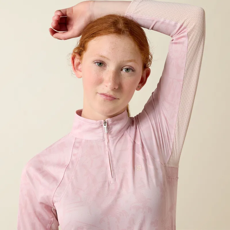 Ariat Youths Sunstopper 3.0 1/4Zip Baselayer Sepia Horse Park Print-1