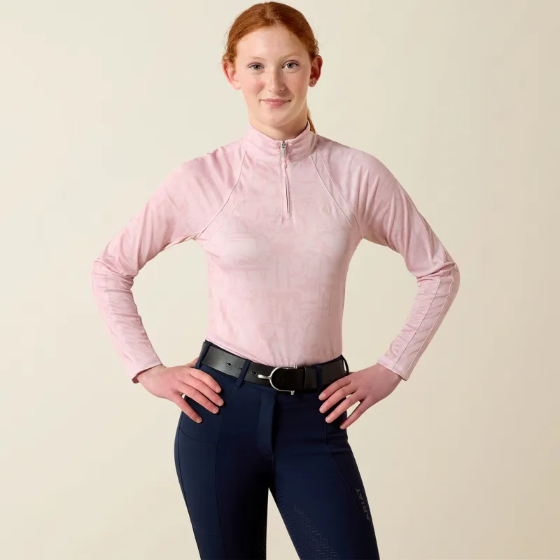 Ariat Youths Sunstopper 3.0 1/4Zip Baselayer Sepia Horse Park Print