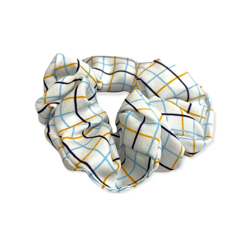 Equetech Junior  Official Pony Club Hair Scrunchie Grey/Purple/Gold Check