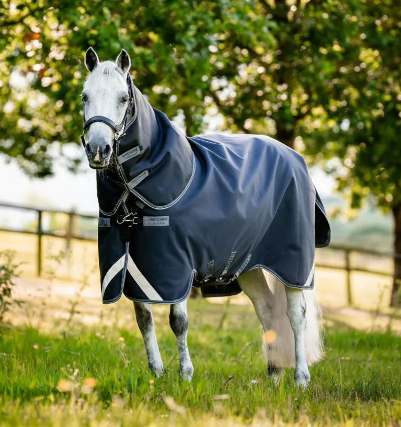 Horseware Rambo Supreme1680D Plus 0g Turnout Rug Navy Thunderstorm Grey And Silver