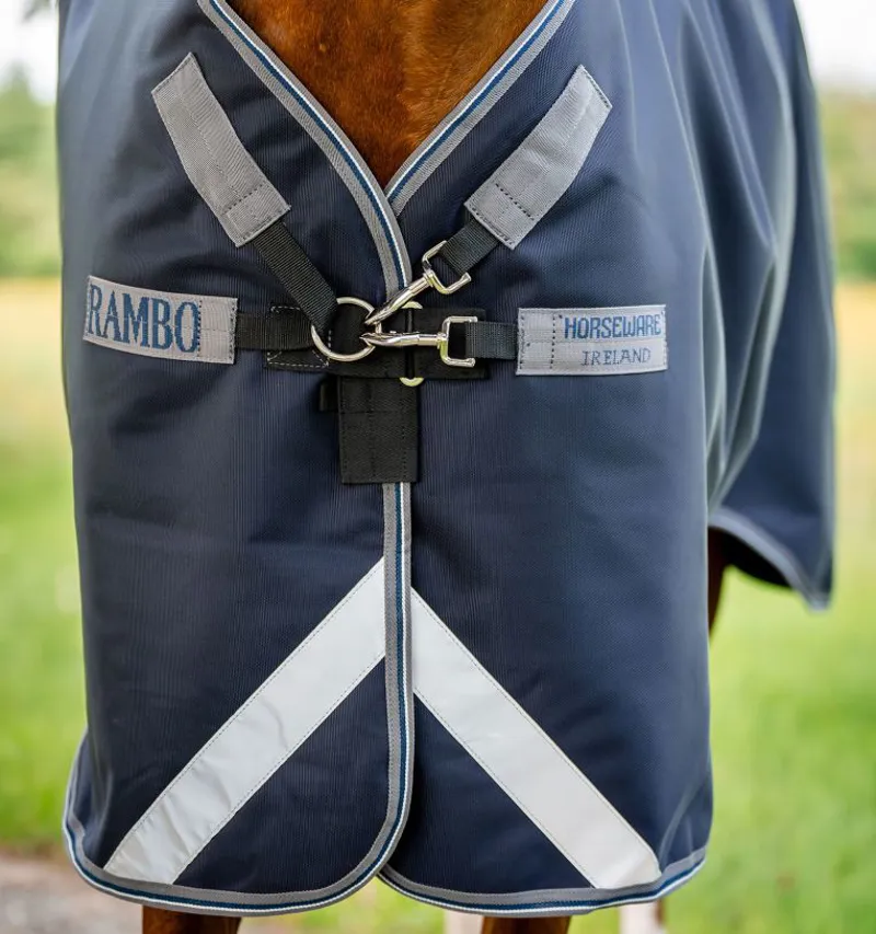 Horseware Rambo Supreme1680D Plus 0g Turnout Rug Navy Thunderstorm Grey And Silver-1