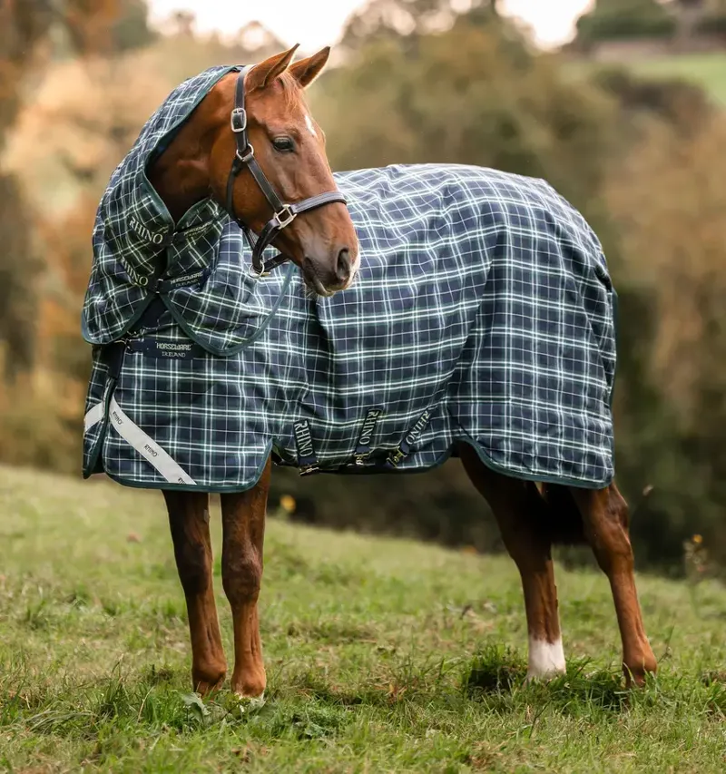 Rhino Plus 100g Light/Medium Weight Turnout Rug Hunter Check/Green/Navy