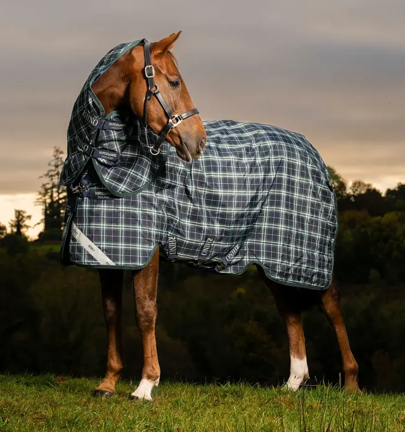 Rhino Plus 100g Light/Medium Weight Turnout Rug Hunter Check/Green/Navy-2