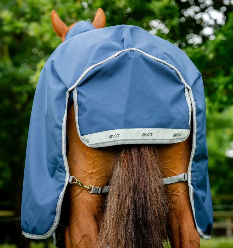 Amigo1200D Plus 250g Medium Weight Detachable Neck Turnout Rug Navy/Titanium/Grey/Silver-5