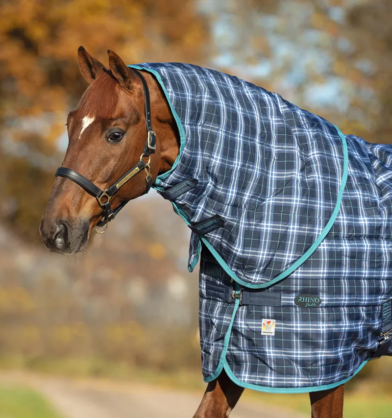 Rhino Original Stable Rug Neck/Hood 150g Navy Check-1