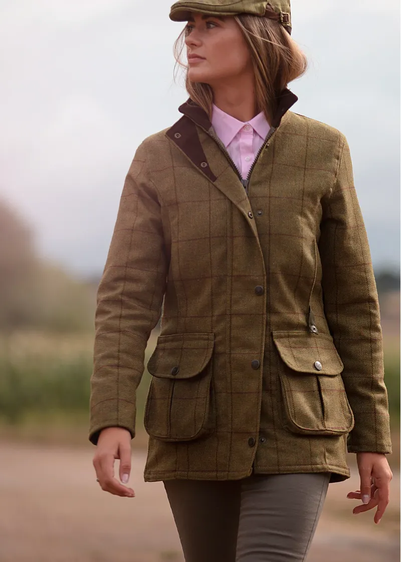 Alan Paine Ladies Rutland Tweed Waterproof Coat Lichen-6