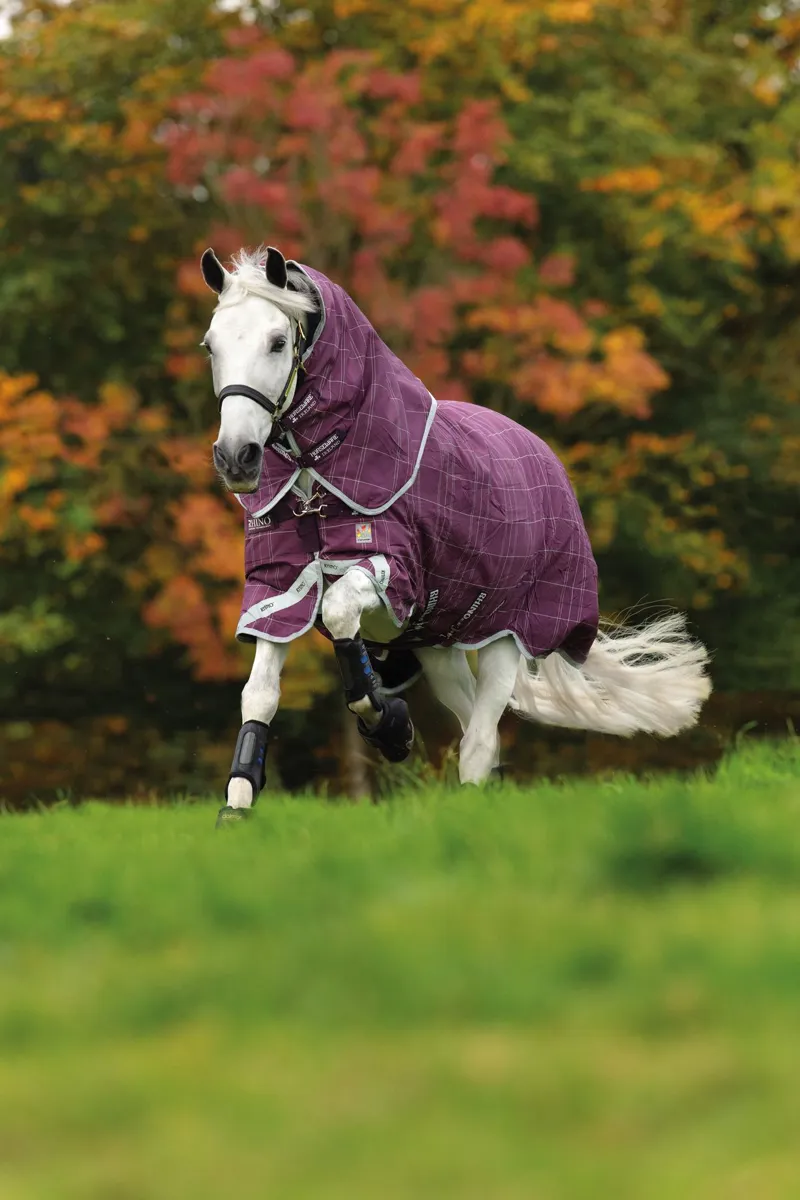 Rhino Plus 0g Lite Weight Turnout Rug Berry/Grey -1
