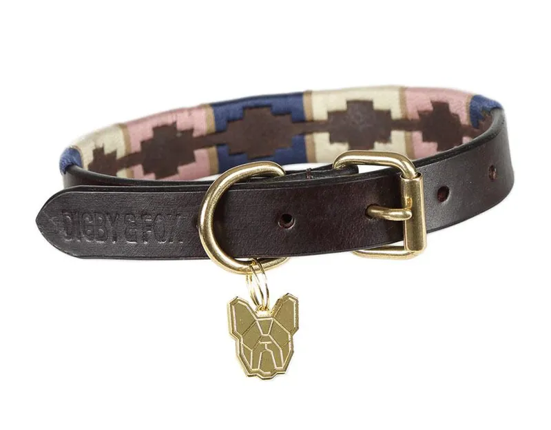 Digby and Fox Drover Polo Dog Collar Pink/Natural/Navy